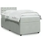 Pat box spring cu saltea, gri deschis, 90x190 cm, catifea GartenMobel Dekor