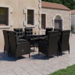 Set mobilier grădină, 9 piese, negru, poliratan, lemn acacia GartenMobel Dekor