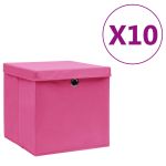 Cutii depozitare cu capace, 10 buc., roz, 28x28x28 cm GartenMobel Dekor