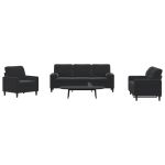 Set de canapele cu perne/rulouri, 3 piese, negru, catifea GartenMobel Dekor