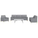 Set de canapele cu perne, 3 piese, gri deschis, textil GartenMobel Dekor