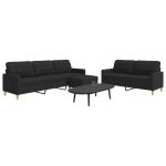Set de canapele cu taburet, 3 piese, negru, textil GartenMobel Dekor