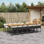 Set mobilier de grădină cu perne, 13 piese, negru, poliratan GartenMobel Dekor