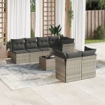Set mobilier de grădină cu perne, 8 piese gri deschis poliratan GartenMobel Dekor