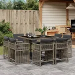 Set mobilier grădină cu perne, 9 piese, gri, poliratan GartenMobel Dekor