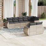 Set mobilier de grădină cu perne, 8 piese gri deschis poliratan GartenMobel Dekor