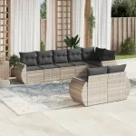 Set mobilier de grădină cu perne, 8 piese gri deschis poliratan GartenMobel Dekor
