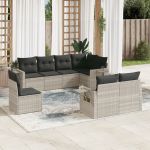 Set mobilier de grădină cu perne, 8 piese gri deschis poliratan GartenMobel Dekor