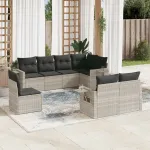 Set mobilier de grădină cu perne, 8 piese gri deschis poliratan GartenMobel Dekor