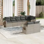 Set mobilier de grădină cu perne, 8 piese gri deschis poliratan GartenMobel Dekor
