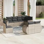 Set mobilier de grădină cu perne, 8 piese gri deschis poliratan GartenMobel Dekor