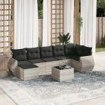 Set mobilier de grădină cu perne, 8 piese gri deschis poliratan GartenMobel Dekor