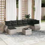 Set mobilier de grădină cu perne, 8 piese gri deschis poliratan GartenMobel Dekor