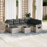 Set mobilier de grădină cu perne, 8 piese gri deschis poliratan GartenMobel Dekor