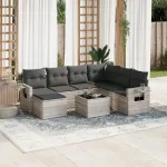 Set mobilier de grădină cu perne, 8 piese gri deschis poliratan GartenMobel Dekor
