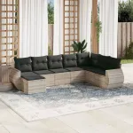 Set mobilier de grădină cu perne, 8 piese gri deschis poliratan GartenMobel Dekor