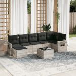 Set mobilier de grădină cu perne, 8 piese gri deschis poliratan GartenMobel Dekor