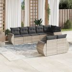 Set mobilier de grădină cu perne, 8 piese gri deschis poliratan GartenMobel Dekor