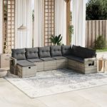 Set mobilier de grădină cu perne, 8 piese gri deschis poliratan GartenMobel Dekor