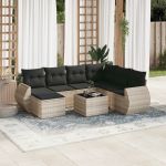 Set mobilier de grădină cu perne, 8 piese gri deschis poliratan GartenMobel Dekor