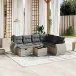Set mobilier de grădină cu perne, 8 piese gri deschis poliratan GartenMobel Dekor