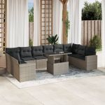 Set canapele de grădină cu perne, 11 piese, gri, poliratan GartenMobel Dekor