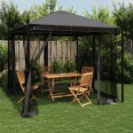 Foișor cu pereți din plasă, antracit, 2,93x2,93 m, oțel GartenMobel Dekor
