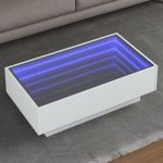 Măsuță de cafea cu LED, alb, 90x50x30 cm, lemn prelucrat GartenMobel Dekor