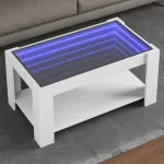 Măsuță de cafea cu LED, alb, 93x53x45 cm, lemn prelucrat GartenMobel Dekor