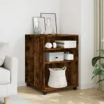 Masă laterală cu roți stejar fumuriu 55x60x78 cm lemn prelucrat GartenMobel Dekor