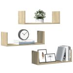 Rafturi perete 3 buc. stejar sonoma 58x18x18 cm lemn prelucrat GartenMobel Dekor