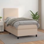 Pat box spring cu saltea, cappuccino, 90x200 cm piele ecologică GartenMobel Dekor