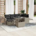 Set canapele de grădină cu perne, 7piese gri deschis poliratan GartenMobel Dekor