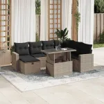Set mobilier de grădină cu perne, 8 piese gri deschis poliratan GartenMobel Dekor