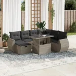 Set mobilier de grădină cu perne, 8 piese gri deschis poliratan GartenMobel Dekor