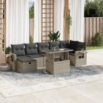 Set mobilier de grădină cu perne, 8 piese gri deschis poliratan GartenMobel Dekor