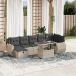 Set mobilier de grădină cu perne, 8 piese gri deschis poliratan GartenMobel Dekor