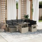 Set mobilier de grădină cu perne, 8 piese gri deschis poliratan GartenMobel Dekor