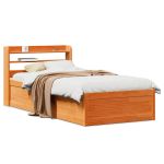 Cadru de pat cu tăblie, maro ceruit, 100x200 cm, lemn masiv pin GartenMobel Dekor