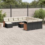 Set mobilier de grădină cu perne, 13 piese, negru, poliratan GartenMobel Dekor