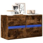 Comodă TV de perete cu lumini LED, stejar fumuriu, 80x31x45 cm GartenMobel Dekor