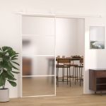 Ușă glisantă, alb, 90x205 cm, sticlă ESG mată și aluminiu GartenMobel Dekor