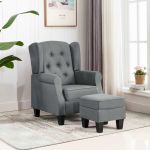 Fotoliu cu taburet pentru picioare, gri deschis material textil GartenMobel Dekor