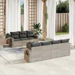 Set mobilier de grădină cu perne, 8 piese gri deschis poliratan GartenMobel Dekor