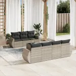 Set mobilier de grădină cu perne, 8 piese gri deschis poliratan GartenMobel Dekor