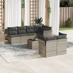 Set mobilier de grădină cu perne, 8 piese gri deschis poliratan GartenMobel Dekor