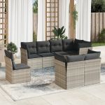 Set mobilier de grădină cu perne, 8 piese gri deschis poliratan GartenMobel Dekor