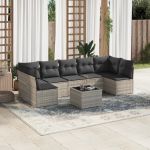 Set mobilier de grădină cu perne, 8 piese gri deschis poliratan GartenMobel Dekor