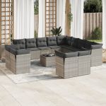 Set mobilier de grădină cu perne,14 piesegri deschis, poliratan GartenMobel Dekor