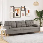 Canapea cu 3 locuri cu pernuțe, gri taupe, 210 cm, textil GartenMobel Dekor